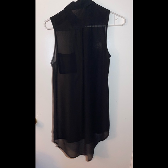 Black Sleeveless Button Down Sheer Shirt - Picture 2 of 3